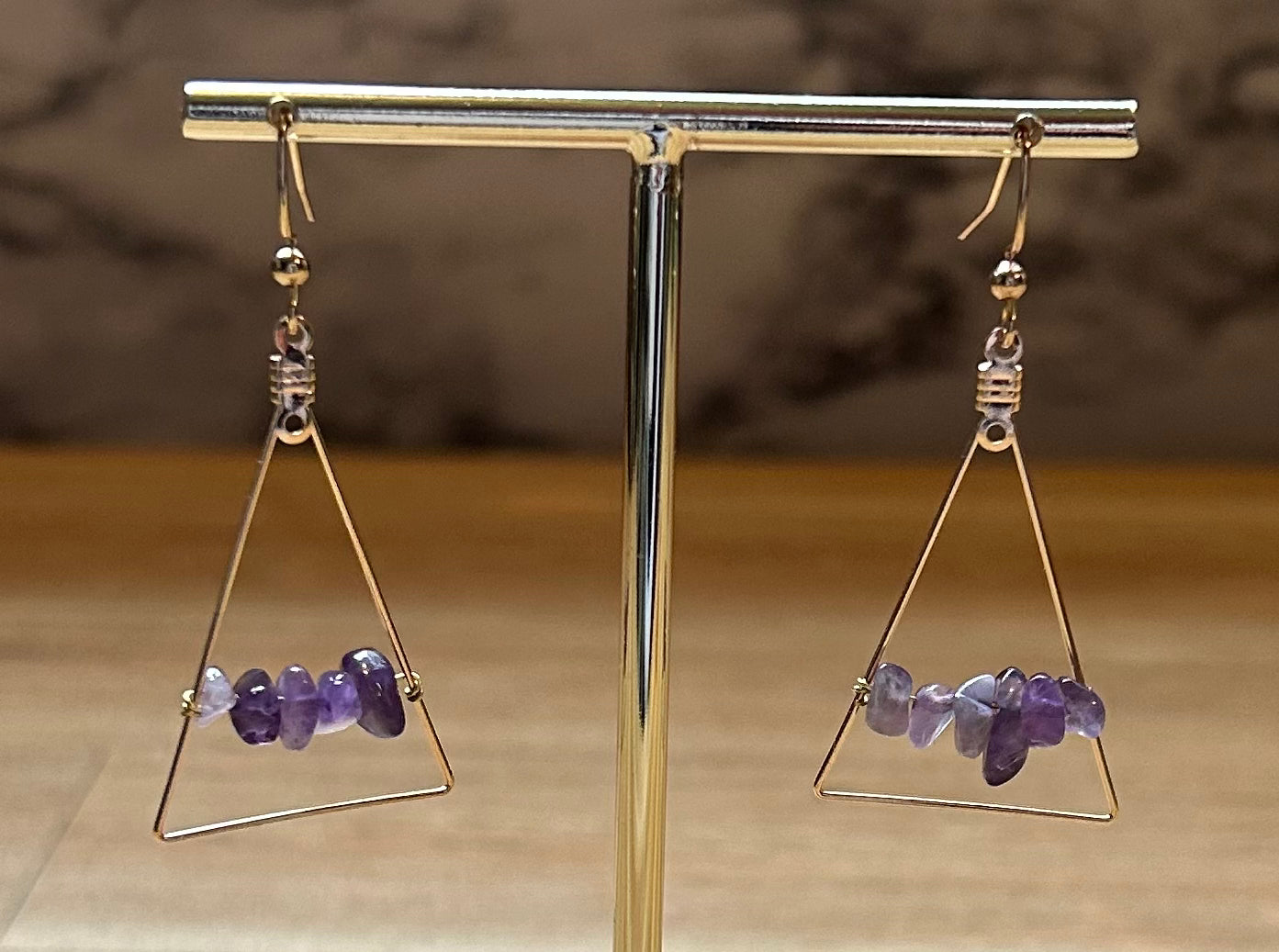 Luna Gemstone Triangle Earrings