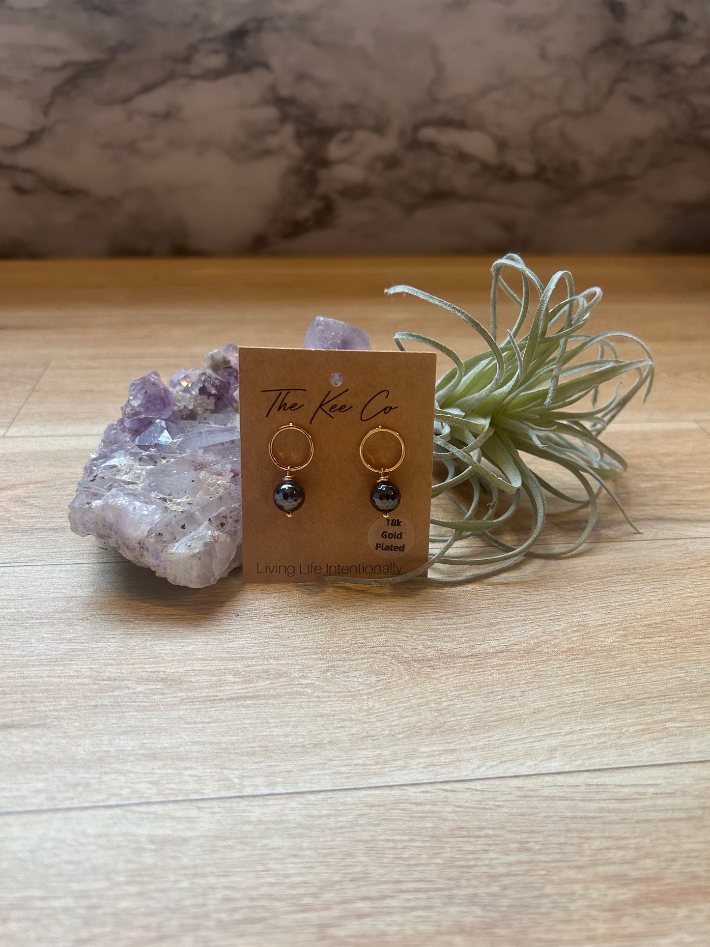 Rose Gemstone Earrings 18k Plated Stud