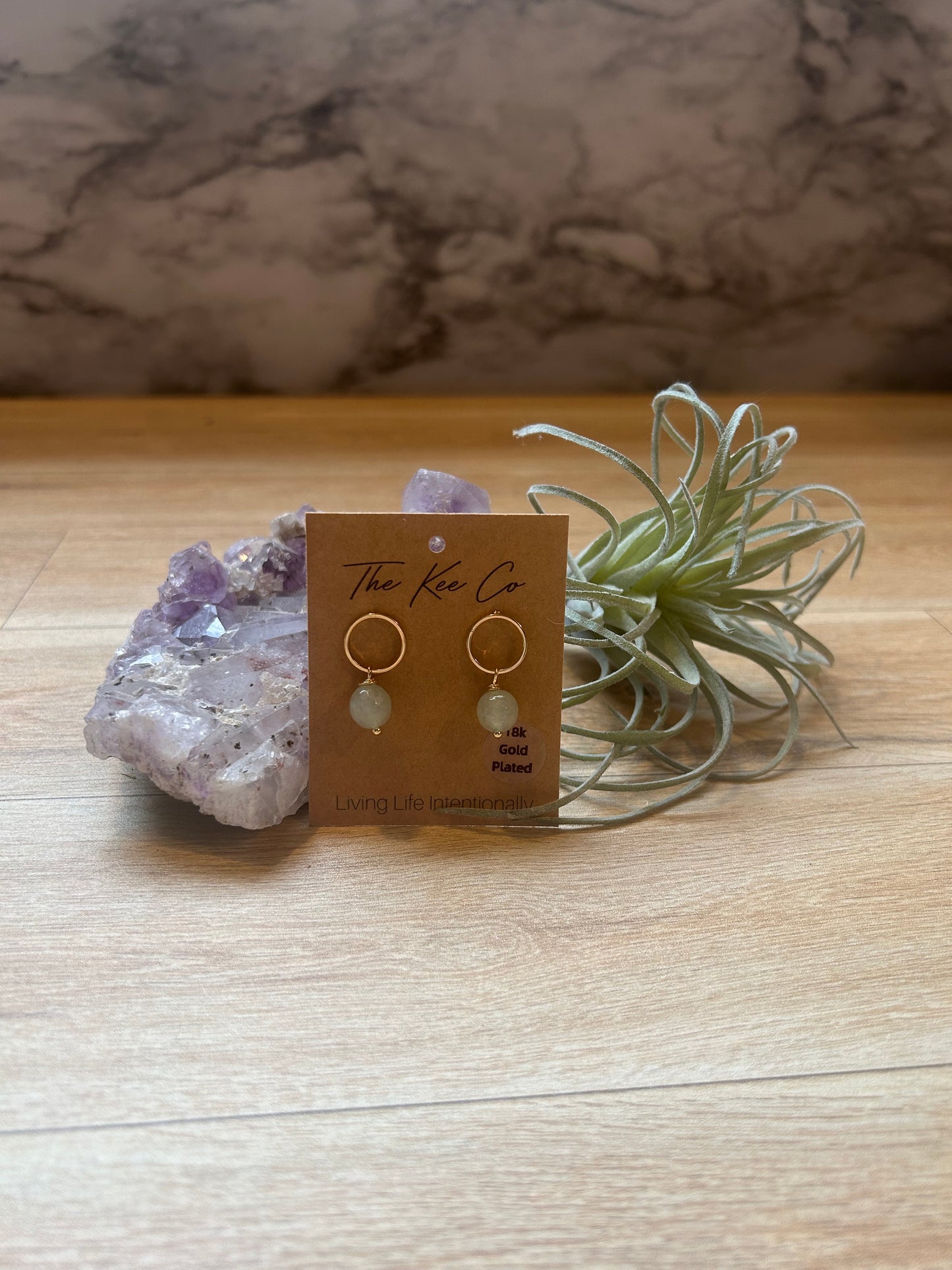 Rose Gemstone Earrings 18k Plated Stud