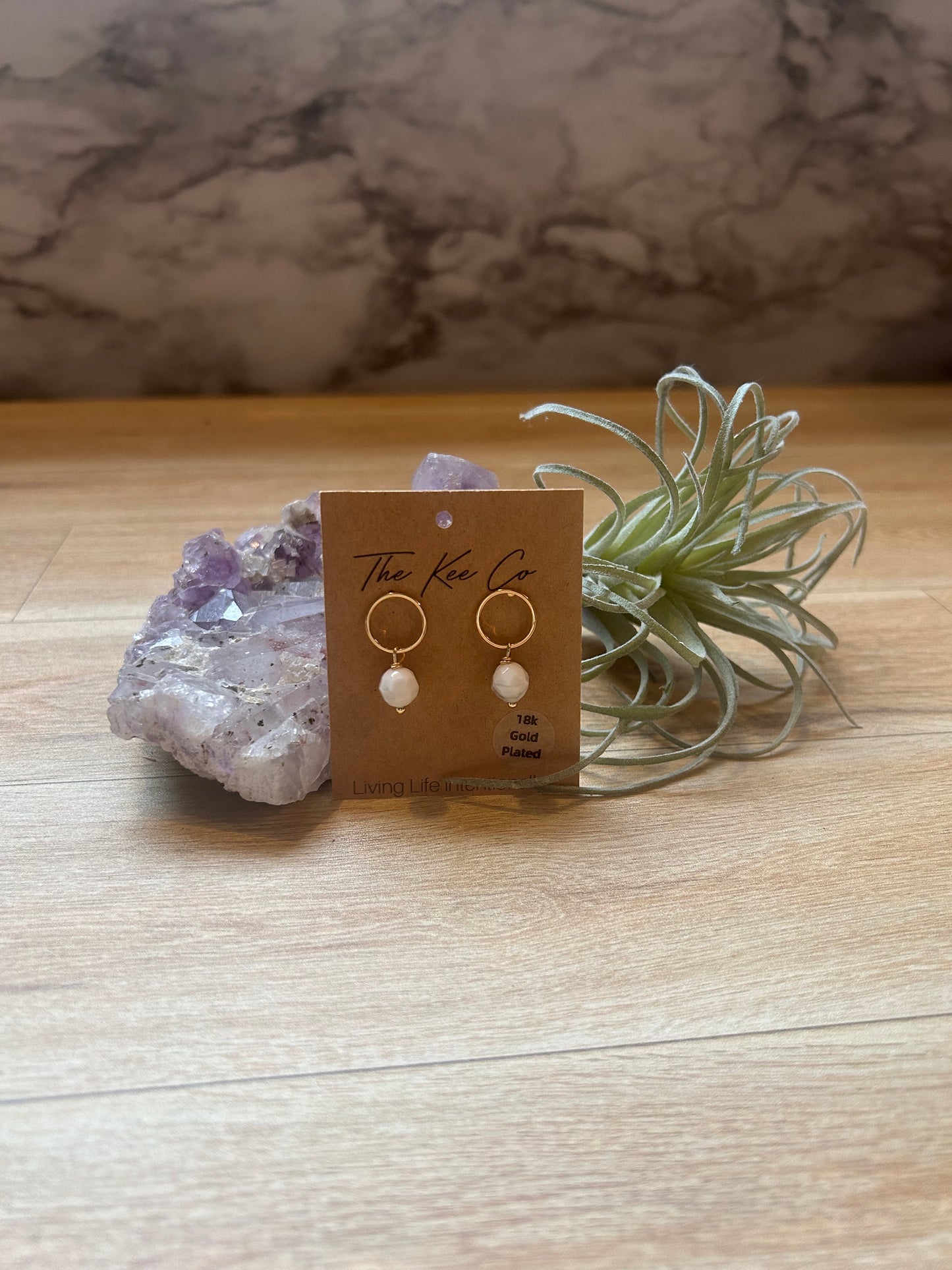 Rose Gemstone Earrings 18k Plated Stud