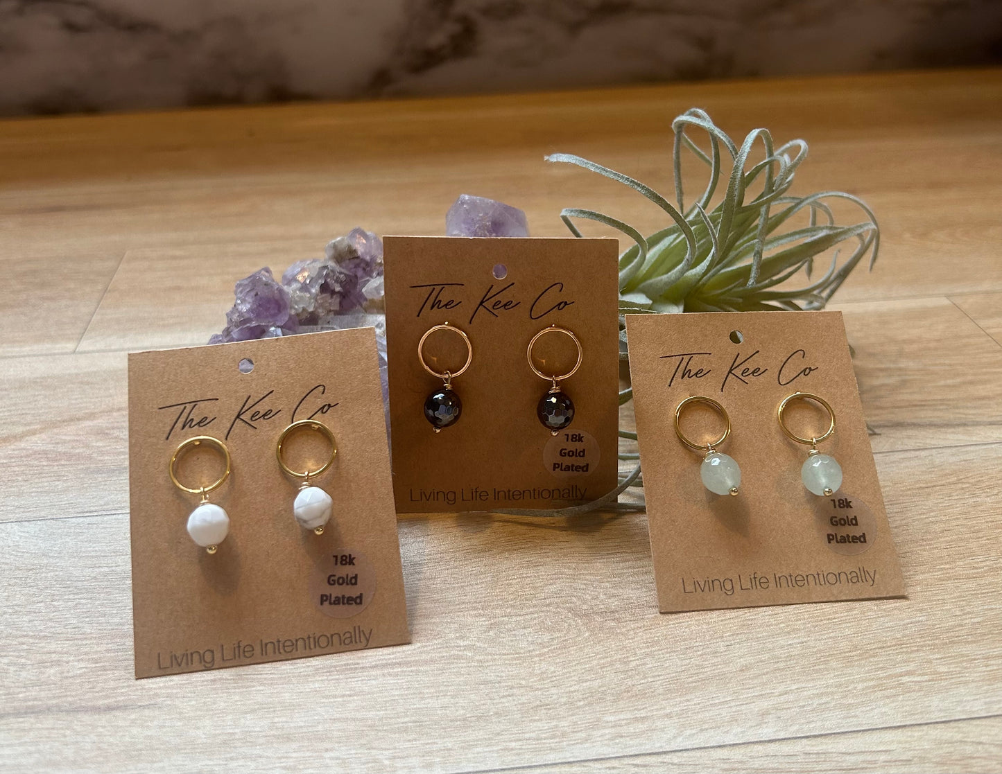 Rose Gemstone Earrings 18k Plated Stud