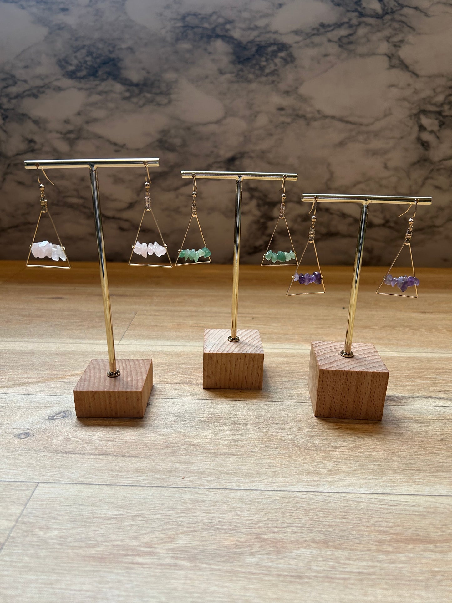 Luna Gemstone Triangle Earrings