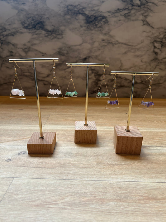 Luna Gemstone Triangle Earrings