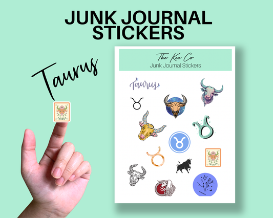 Taurus Zodiac Junk Journal Sticker Sheet