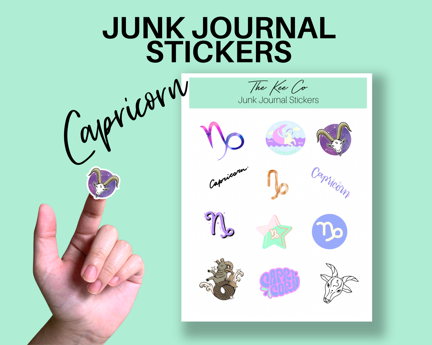 Capricorn Zodiac Junk Journal Sticker Sheet