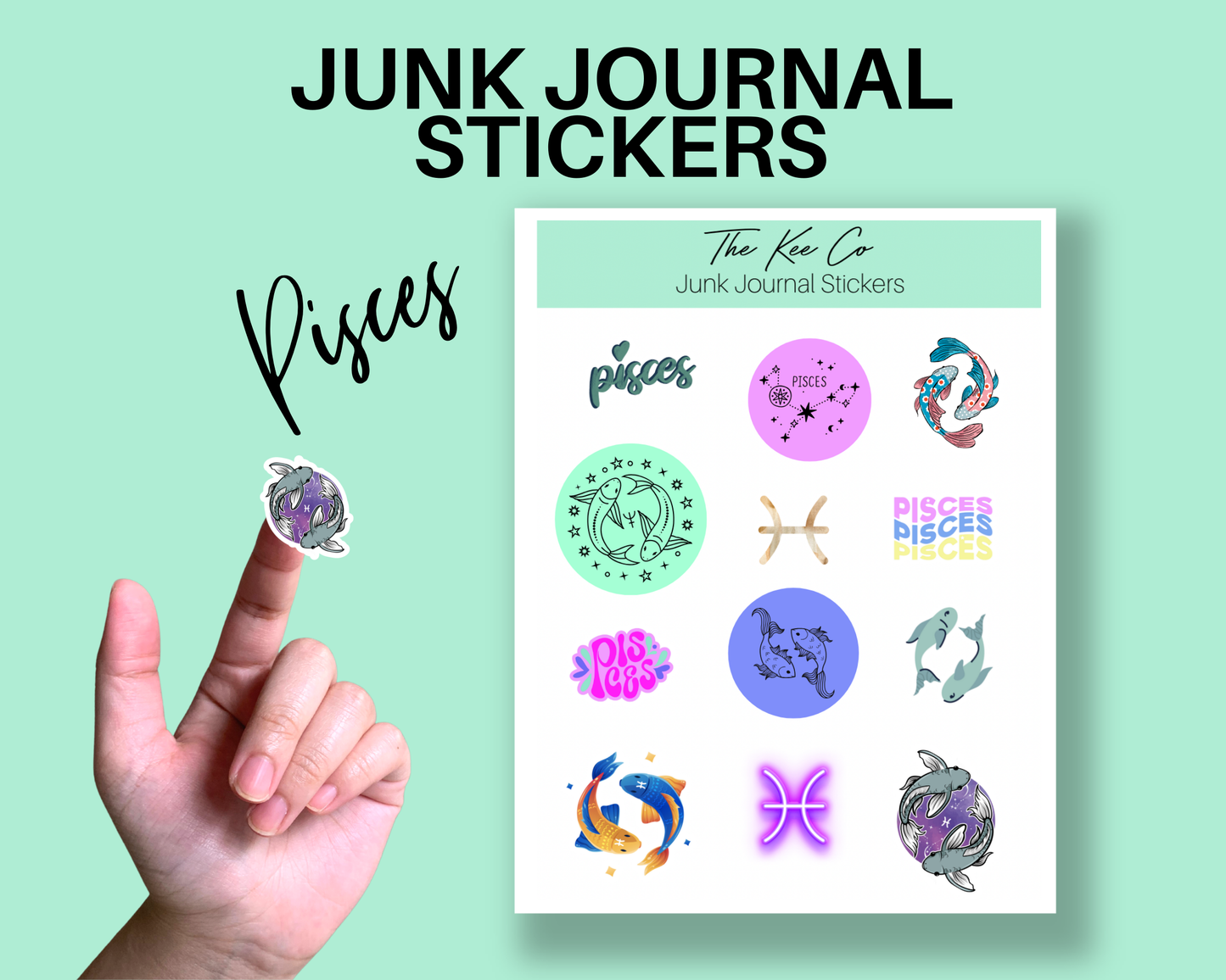 Pisces Zodiac Junk Journal Sticker Sheet