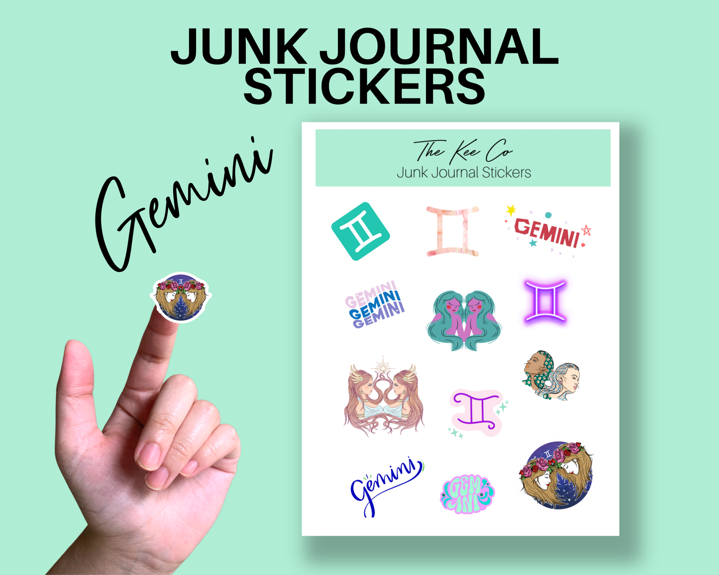 Gemini Zodiac Junk Journal Sticker Sheet