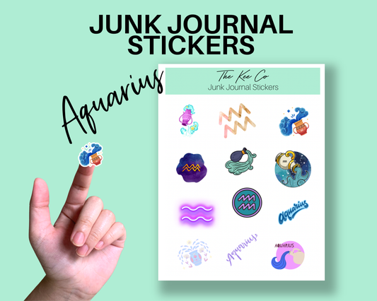 Aquarius Zodiac Junk Journal Sticker Sheet