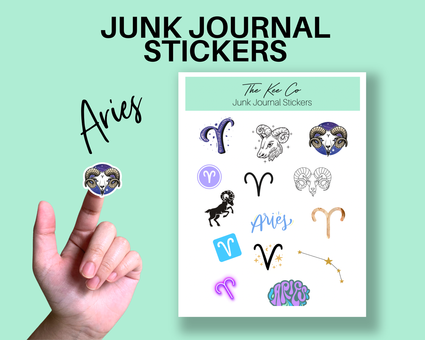 Aries Zodiac Junk Journal Sticker Sheet