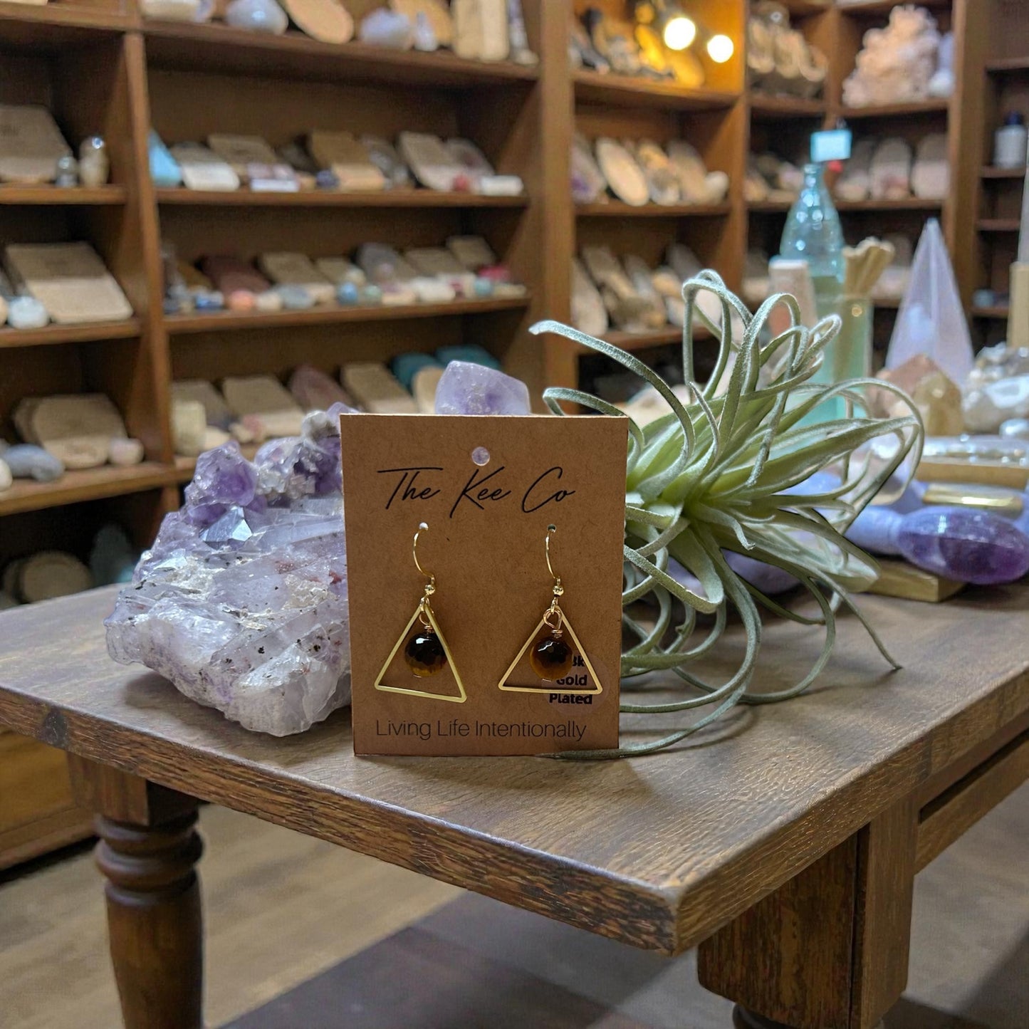 Rhodonite Lily Gemstone Gold Shape Earrings